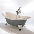 Elegant Freestanding Bathtub With Gray White Finish Metal Feet Faucet And Handheld Shower