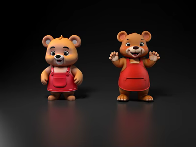 Two Cute Cartoon Reptile Characters Wearing Red Overalls Waving On Black Background 3d model