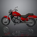 Red Cruiser Motorcycle With Black Seat And Silver Exhaust Parts On Floor Reflection