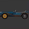 Blue Vintage Classic Race Car With Orange Wheels Open Top XX And Number 4 Design