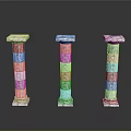 Three Classical Carved Marble Columns With Intricate Details As Architectural Elements