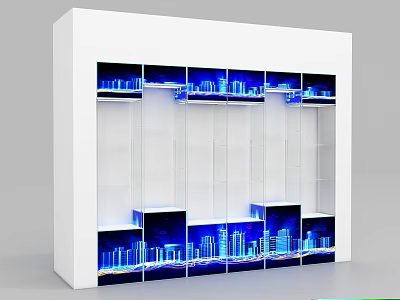 Modern White Display Shelf With Sleek Design Blue LED Lights And Multiple Layers 3d model
