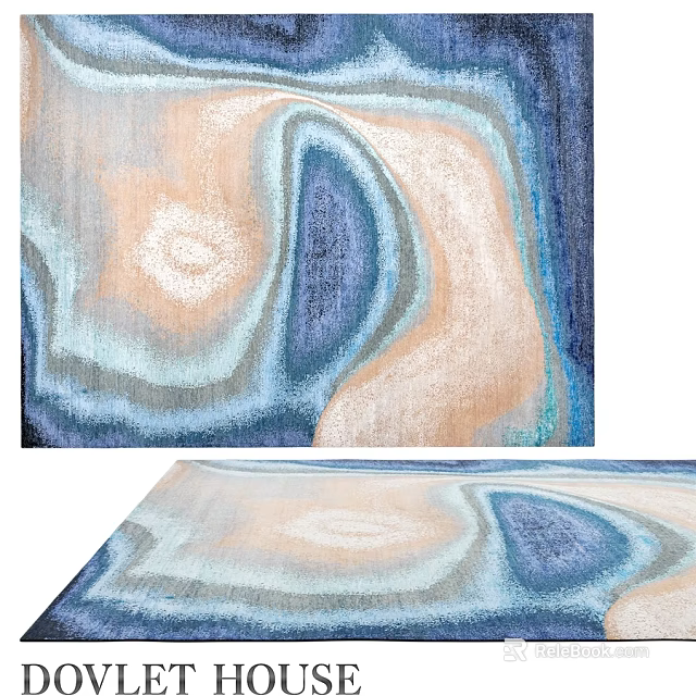 Modern Square Rug With Abstract Wave Patterns In Soft Blue Beige Tones 3d model 