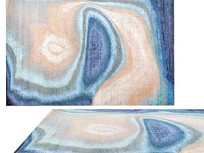Modern Square Rug With Abstract Wave Patterns In Soft Blue Beige Tones 3d model