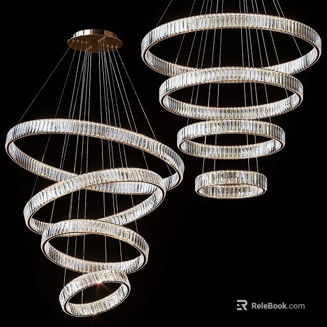 Elegant Modern Transparent Crystal Chandeliers With Circular Ring Design Hanging Decorative Lighting 3d model 
