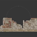 Ancient Ruins Architectural Model With Stone Blocks Archway And Red Patterns