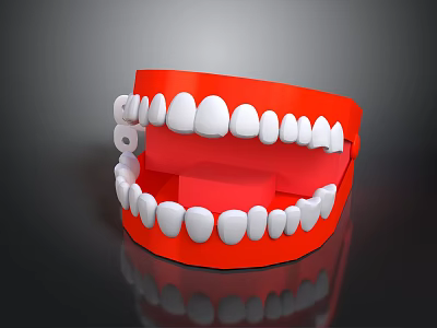 Dental Jaw Model With Red Base And White Artificial Teeth Structure 3d model