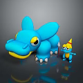 Game Movie Characters Featuring Blue Crocodile And Small Blue Character With Yellow Hat Red Spear