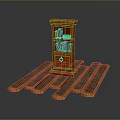 Wooden Cabinet with Glass Door and Drawer on Wooden Plank Platform with Books Inside