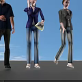 Group of Four People Standing Walking with Different Poses on Gray Background