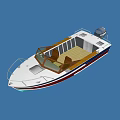Small Stylish Yacht With White Red Blue Stripes On Calm Water