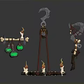 Fantasy Decorative Props With Hook Wooden Stand Green Orbs And Lit Candles