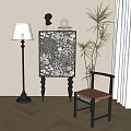 Decorative Entryway Side Cabinet With Floral Foliage Pattern And Floor Lamp Plant In Interior Decor