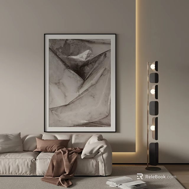 Modern Living Room Interior With Abstract Painting White Sofa And Floor Lamp 3d model 