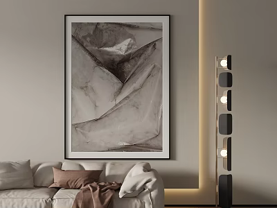 Modern Living Room Interior With Abstract Painting White Sofa And Floor Lamp 3d model