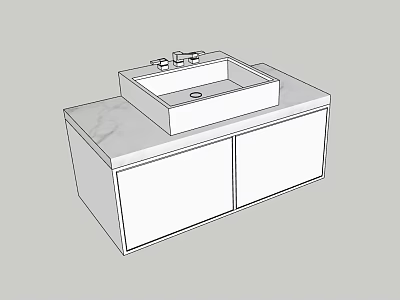Minimalist Bathroom Washbasin Design With Marble Countertop And White Cabinets 3d model