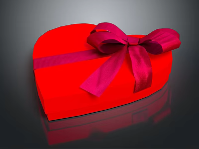 Red Heart Shaped Gift Box With Decorative Purple Bow For Daily Use 3d model