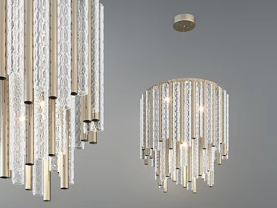 Modern Crystal Chandelier Design With Long Transparent Crystal Strips And Bright Lighting 3d model