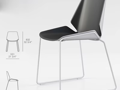 Modern Office Chair With Sleek Black Seat And Metal Frame For Contemporary Workspace Design 3d model