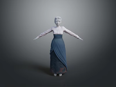 Man Standing with Arms Extended in Long Skirt 3D Model Gray Background 3d model