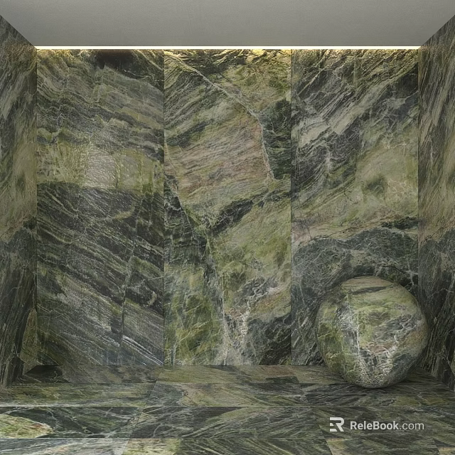 Green And Gray Marble Textured Wall With Sphere Decorative Component 3d model 