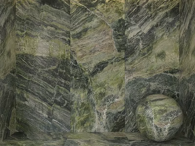 Green And Gray Marble Textured Wall With Sphere Decorative Component 3d model