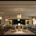 Modern Japanese Restaurant Interior With Shoji Screens Pendant Lights And Wooden Dining Tables Chairs