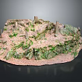 Miniature Natural Landscape With Irregular Terrain Dirt Green Moss Wooden Stumps And Undulating Surface