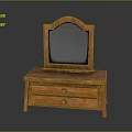 Classic Wooden Vanity Design With Carved Arched Mirror And Two Drawers
