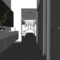 School Dormitory Room With Bunk Bed Desk Chair Clock Storage Cabinet And Adjacent Bathroom