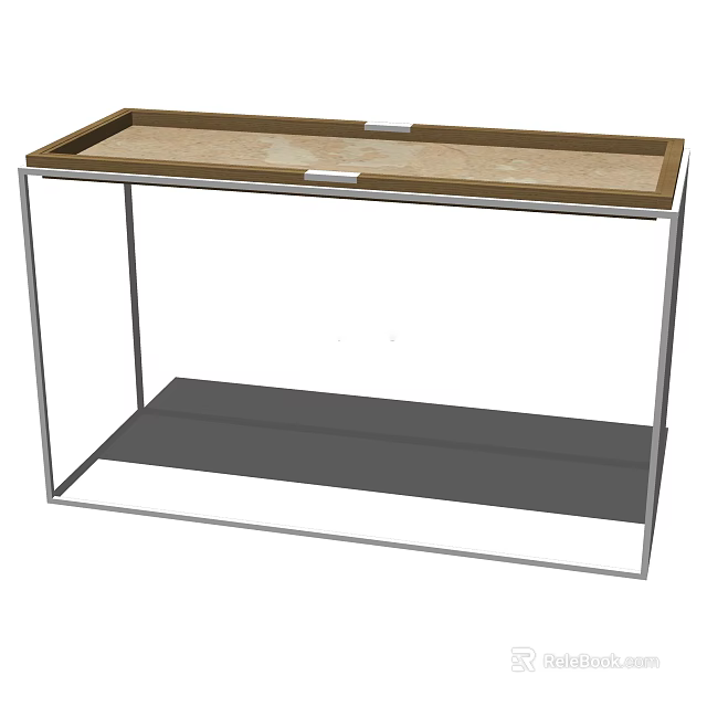 Modern Coffee Table With Metal Frame Wooden Top And Lower Shelf Design 3d model