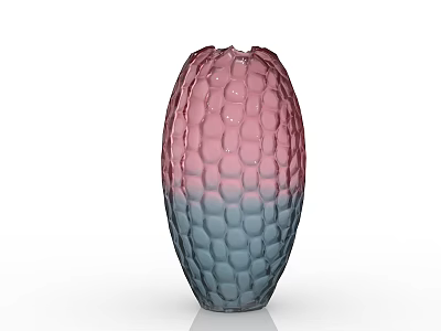 Gradient Pink To Blue Glass Vase With Honeycomb Texture And Oval Shape 3d model