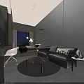Modern Hotel Room Interior With Sofa Bed Round Table And Ambient Lighting