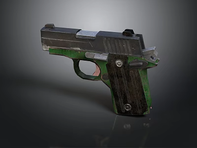 Classic Green And Black Pistol With Worn Wooden Grip And Retro Design 3d model