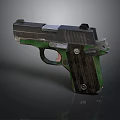 Classic Green And Black Pistol With Worn Wooden Grip And Retro Design