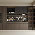 Modern Wooden Sideboard With Marble Countertop Integrated Lighting And Storage Cabinets
