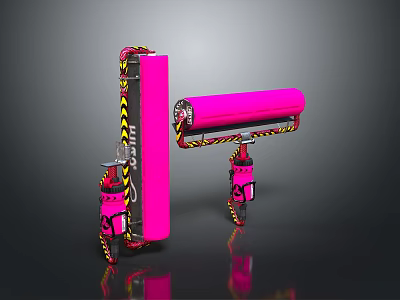 Pink Mechanical Equipment With Yellow Black Warning Stripes And Support Components 3d model