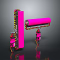 Pink Mechanical Equipment With Yellow Black Warning Stripes And Support Components
