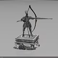 Armored Archer Figure Holding Bow Standing On Stone Base With Rock Decor