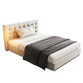Comfortable Modern Single Bed With Tufted Headboard White Pillows And Gray Blanket 3d model