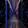 Stylish Bar Corridor With Starry Sky Wall Design Blue Lights And Reflective Floor