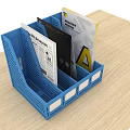 Blue Plastic File Organizer With Documents And Magazines On Wooden Desk