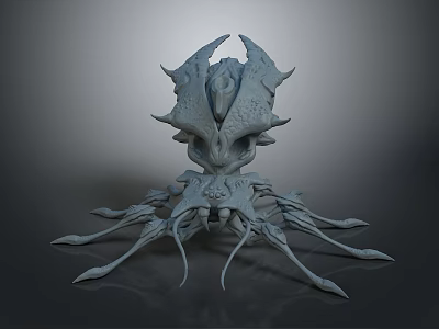 Fantasy Creature 3D Model with Horned Head and Multiple Tentacles 3d model