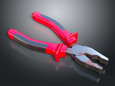 Durable Industrial Pliers Tool With Red Handle And Metal Jaws 3d model