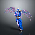 Mythical Man In Blue Attire With Flowing Colorful Wings Playing Violin
