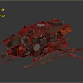 Futuristic Cosmic Spacecraft With Metallic Thruster Wings Red Gray Accents And Yellow Engine