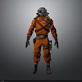 Orange Full Body Protective Suit with White Helmet Gas Mask and Red Straps