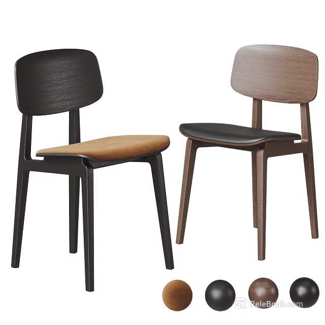 Modern Two Piece Wooden Leisure Chairs With Contrast Color Seats And Simple Design 3d model 