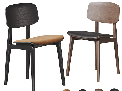 Modern Two Piece Wooden Leisure Chairs With Contrast Color Seats And Simple Design 3d model