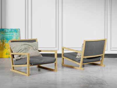 Modern Interior Single Sofa With Wooden Frame Gray Cushion And Throw Pillow 3d model